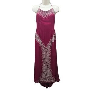 VTG Annabella Silk Beaded Slip Dress Womens 8 Maxi Corset Fairy Whimsygoth Y2K